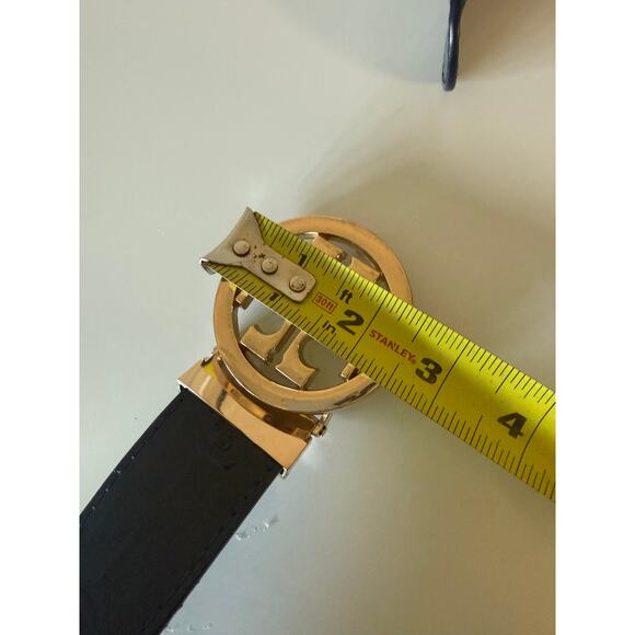 tory burch women classic monogram logo dark blue belt 1.5 Width 46/115 main image 4